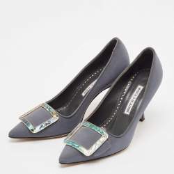 Pre Owned Manolo Blahnik Grey Satin Buckle Maysale Pumps Size 36