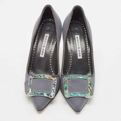 Pre Owned Manolo Blahnik Grey Satin Buckle Maysale Pumps Size 36