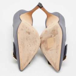 Pre Owned Manolo Blahnik Grey Satin Buckle Maysale Pumps Size 36