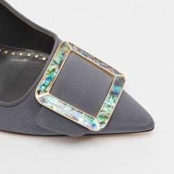 Pre Owned Manolo Blahnik Grey Satin Buckle Maysale Pumps Size 36