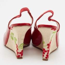 Manolo Blahnik Red Leather Wedge Slingback Sandals Size 37.5