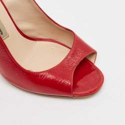 Manolo Blahnik Red Leather Wedge Slingback Sandals Size 37.5