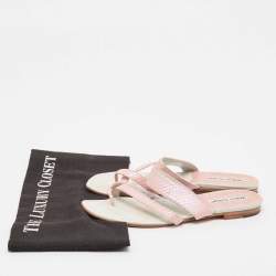 Manolo Blahnik Pink Python Leather Susa Flat Slides Size 38