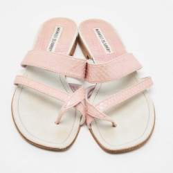 Manolo Blahnik Pink Python Leather Susa Flat Slides Size 38