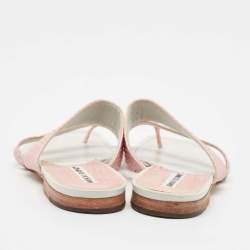Manolo Blahnik Pink Python Leather Susa Flat Slides Size 38