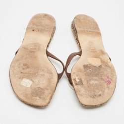 Manolo Blahnik Brown Canvas and Leather Thong Flats Size 36.5