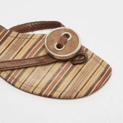 Manolo Blahnik Brown Canvas and Leather Thong Flats Size 36.5