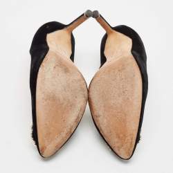 Pre Owned Manolo Blahnik Black Velvet Hangisi Crystal Embellished Pumps Size 38