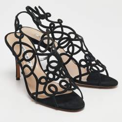 Manolo Blahnik Black Suede Slingback Sandals Size 37.5