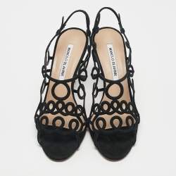 Manolo Blahnik Black Suede Slingback Sandals Size 37.5