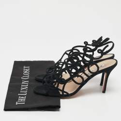 Manolo Blahnik Black Suede Slingback Sandals Size 37.5