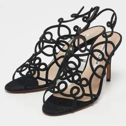 Manolo Blahnik Black Suede Slingback Sandals Size 37.5