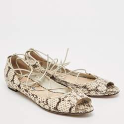 Manolo Blahnik Cream Python Leather Ballet Flats Size 37.5