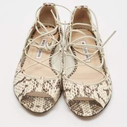 Manolo Blahnik Cream Python Leather Ballet Flats Size 37.5