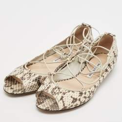 Manolo Blahnik Cream Python Leather Ballet Flats Size 37.5