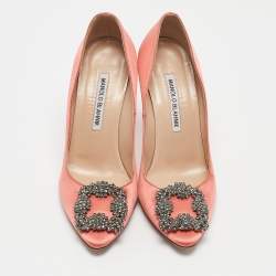 Manolo Blahnik Pink Satin Hangisi Pumps Size 36