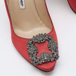 Pre Owned Manolo Blahnik Red Satin Hangisi Pumps Size 36