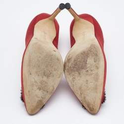 Pre Owned Manolo Blahnik Red Satin Hangisi Pumps Size 36
