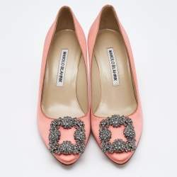 Pre Owned Manolo Blahnik Pink Satin Hangisi Pumps Size 35