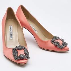 Pre Owned Manolo Blahnik Pink Satin Hangisi Pumps Size 35