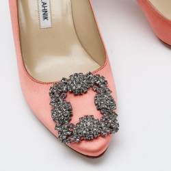 Pre Owned Manolo Blahnik Pink Satin Hangisi Pumps Size 35