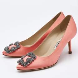 Pre Owned Manolo Blahnik Pink Satin Hangisi Pumps Size 35