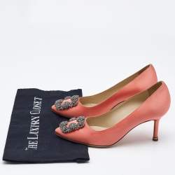 Pre Owned Manolo Blahnik Pink Satin Hangisi Pumps Size 35