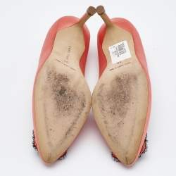 Pre Owned Manolo Blahnik Pink Satin Hangisi Pumps Size 35