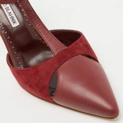 Manolo Blahnik Burgundy Leather and Suede Turgimodhi Pumps Size 38