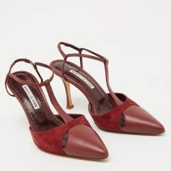 Manolo Blahnik Burgundy Leather and Suede Turgimodhi Pumps Size 38