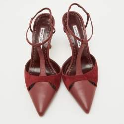 Manolo Blahnik Burgundy Leather and Suede Turgimodhi Pumps Size 38
