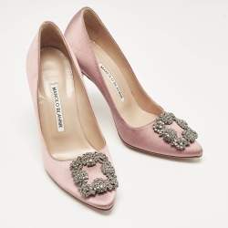 Pre Owned Manolo Blahnik Pink Satin Hangisi Pumps Size 36