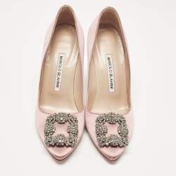 Pre Owned Manolo Blahnik Pink Satin Hangisi Pumps Size 36