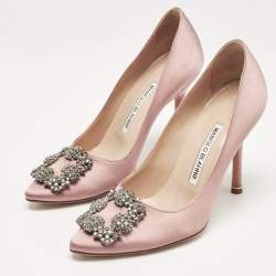 Pre Owned Manolo Blahnik Pink Satin Hangisi Pumps Size 36