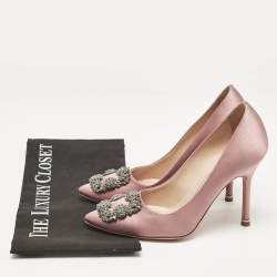 Pre Owned Manolo Blahnik Pink Satin Hangisi Pumps Size 36