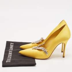 Manolo Blahnik  Yellow Satin Nadira Pumps Size 39