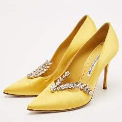 Manolo Blahnik  Yellow Satin Nadira Pumps Size 39