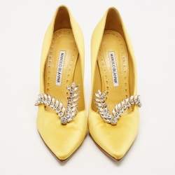 Manolo Blahnik  Yellow Satin Nadira Pumps Size 39