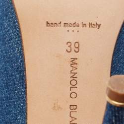 Pre Owned Manolo Blahnik Blue Denim Pearl Embellished Hangisi Pumps Size 39