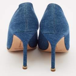 Pre Owned Manolo Blahnik Blue Denim Pearl Embellished Hangisi Pumps Size 39