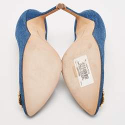 Pre Owned Manolo Blahnik Blue Denim Pearl Embellished Hangisi Pumps Size 39