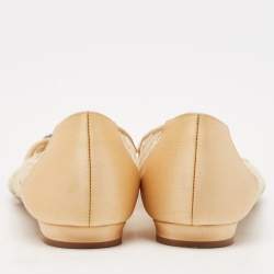Manolo Blahnik Beige Lace and Satin Hangisi Embellished Ballet Flats Size 36