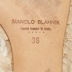 Manolo Blahnik Beige Lace and Satin Hangisi Embellished Ballet Flats Size 36