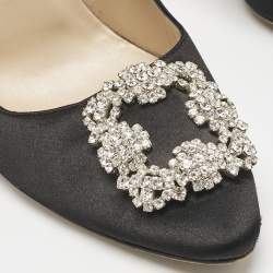 Pre Owned Manolo Blahnik Black Satin Hangisi Pumps Size 40