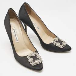 Pre Owned Manolo Blahnik Black Satin Hangisi Pumps Size 40