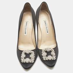 Pre Owned Manolo Blahnik Black Satin Hangisi Pumps Size 40