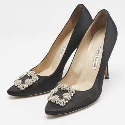 Pre Owned Manolo Blahnik Black Satin Hangisi Pumps Size 40