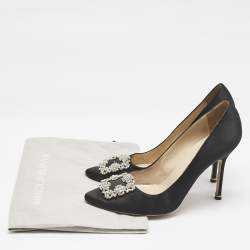 Pre Owned Manolo Blahnik Black Satin Hangisi Pumps Size 40