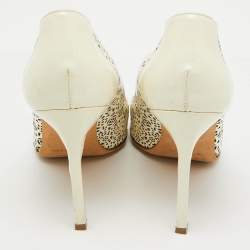 Pre Owned Manolo Blahnik White Leather Laser Cut-Out Pointed Toe Pumps Size 38