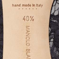 Pre Owned Manolo Blahnik Navy Blue Lace and Satin Hangisi Pumps Size 40.5